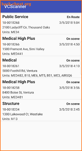 Ventura County Active Fire/EMS Calls screenshot