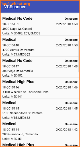 Ventura County Active Fire/EMS Calls screenshot