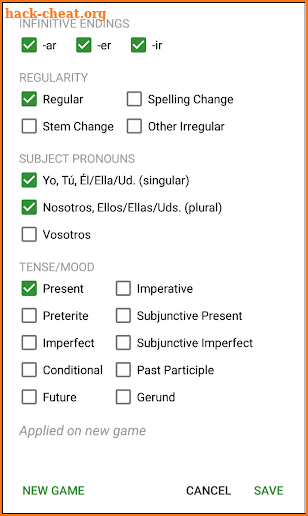 Verbos Cruzados - Spanish verb conjugation game screenshot