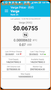 Verge Price – XVG to Bitcoin screenshot