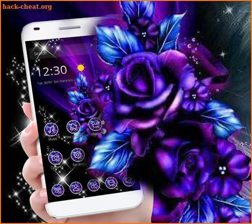 Violet Blue Neon Flower Theme screenshot