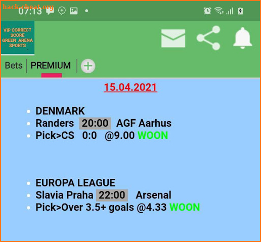VIP CORRECT SCORE GREEN ARENA SPORTS screenshot