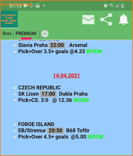VIP CORRECT SCORE GREEN ARENA SPORTS screenshot