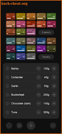 Vitamins and minerals in foods screenshot