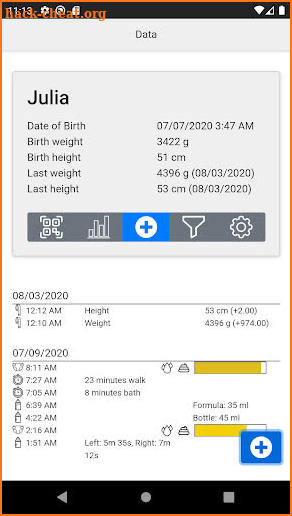 Waa-waa baby tracker screenshot