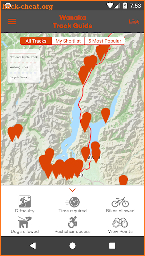 Wanaka Tracks App screenshot