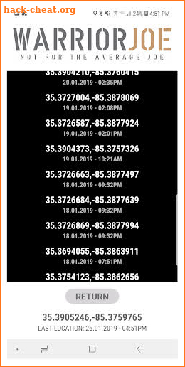 WarriorJoe GPS screenshot