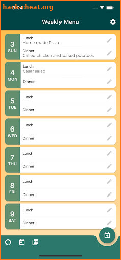 Weekly Menu screenshot