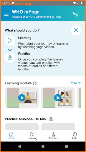 WHO mYoga App screenshot