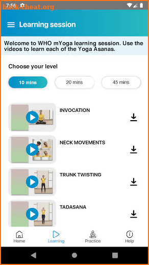 WHO mYoga App screenshot