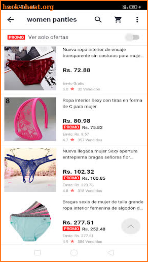 women panties shopping screenshot