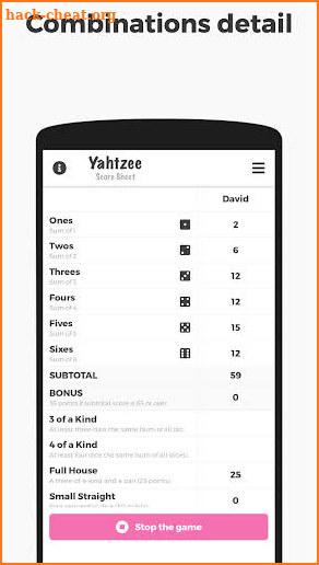 Yahtzee Score Sheet screenshot