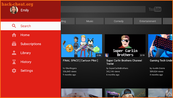 YouTube for Android TV screenshot