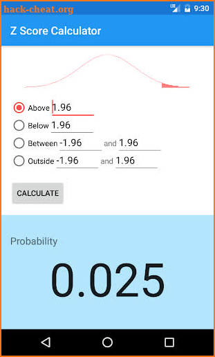 Z Score (Z Table) Calculator screenshot